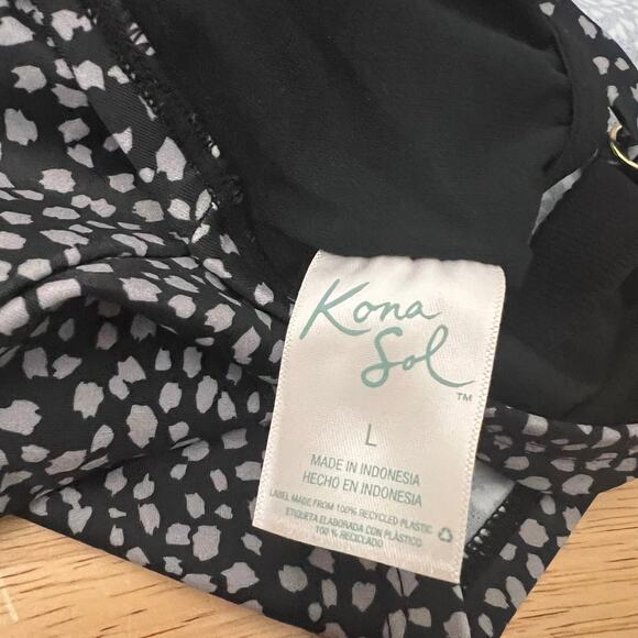 Kona Sol Women's Black Print High Neck Tankini Swim Top - Size Large - NWT - Picture 2 of 7